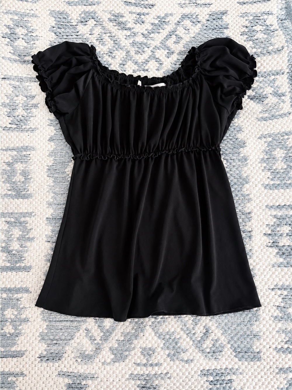 Studio M Black Ruffled Short-Sleeve Blouse